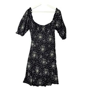 Anthropologie Black Mini Dress with White Floral Dots